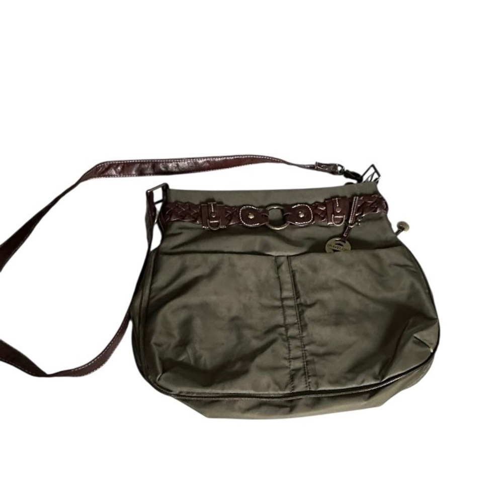 Travelon Crossbody‎ Bag Womens Medium Olive Green Braided Trim Nylon Messenger